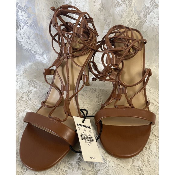Express Women's Size 9 Tie-Up Gladiator Heeled Sandals whit tag see photos - Picture 1 of 10